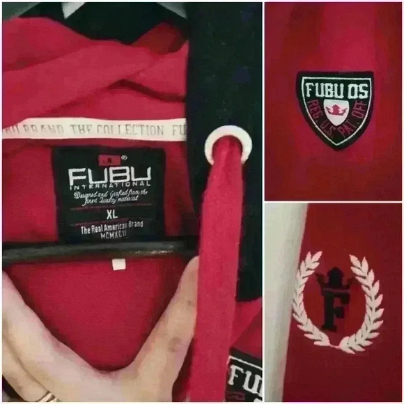 FUBU International Womens Zip Up Hoodie Jacket Red Black Colorblock - Picture 5 of 8